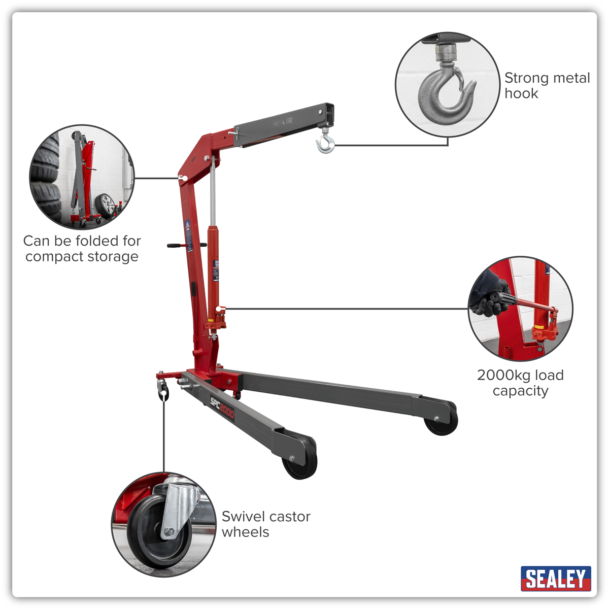 Sealey SPC2000 Folding Engine Crane 2 Tonne