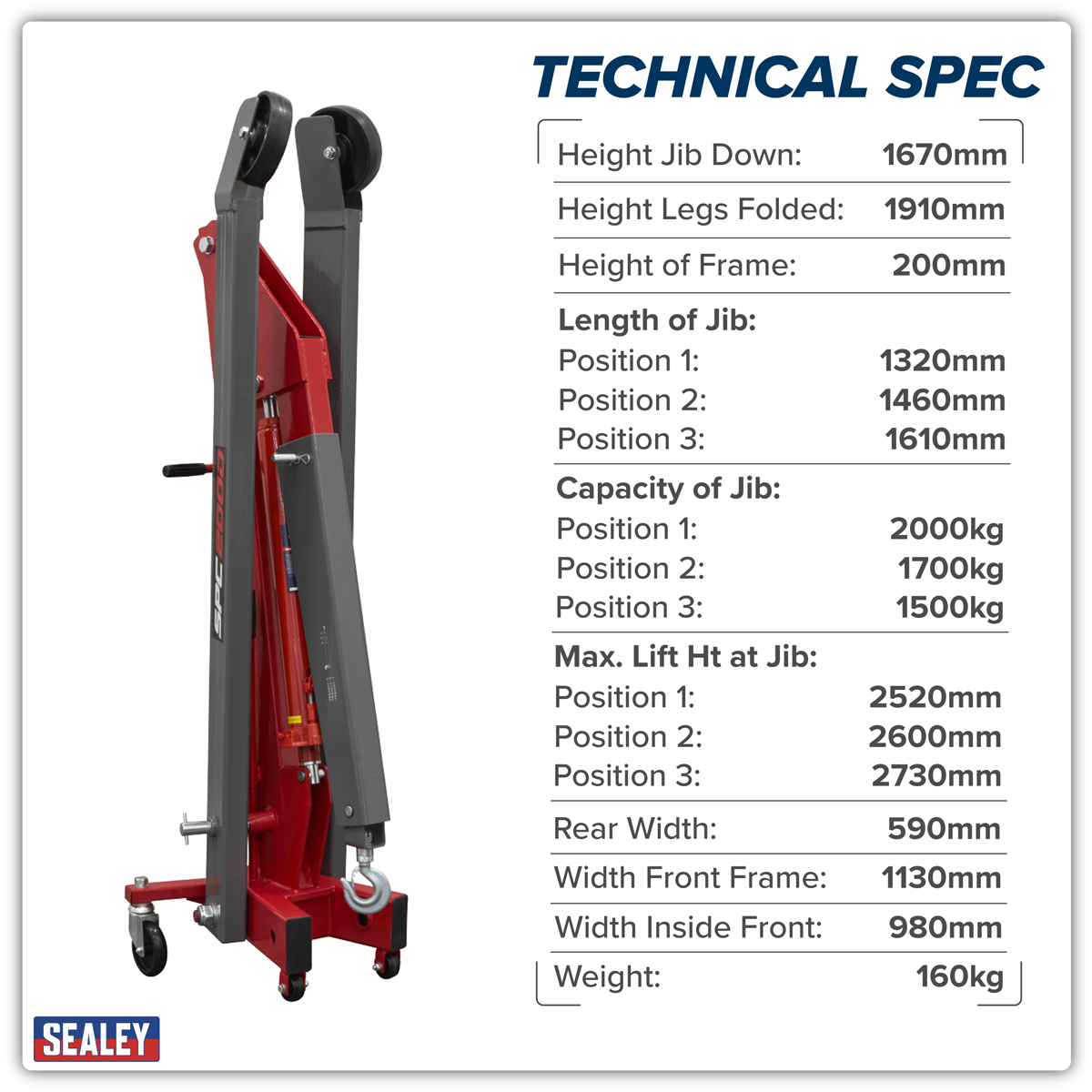 Sealey SPC2000 Folding Engine Crane 2 Tonne