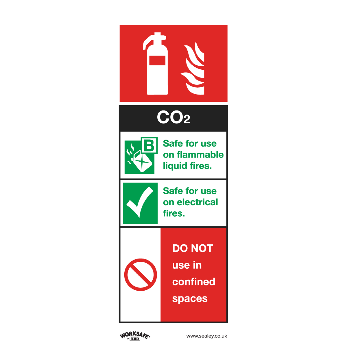 Sealey SS21V10 Safe Conditions Safety Sign - CO2 Fire Extinguisher - Self-Adhesive Vinyl - Pack of 10