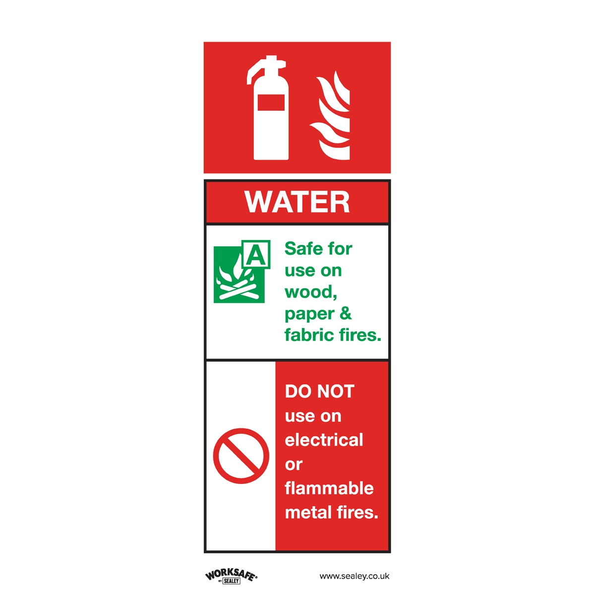 Sealey SS27P1 Safe Conditions Safety Sign - Water Fire Extinguisher - Rigid Plastic