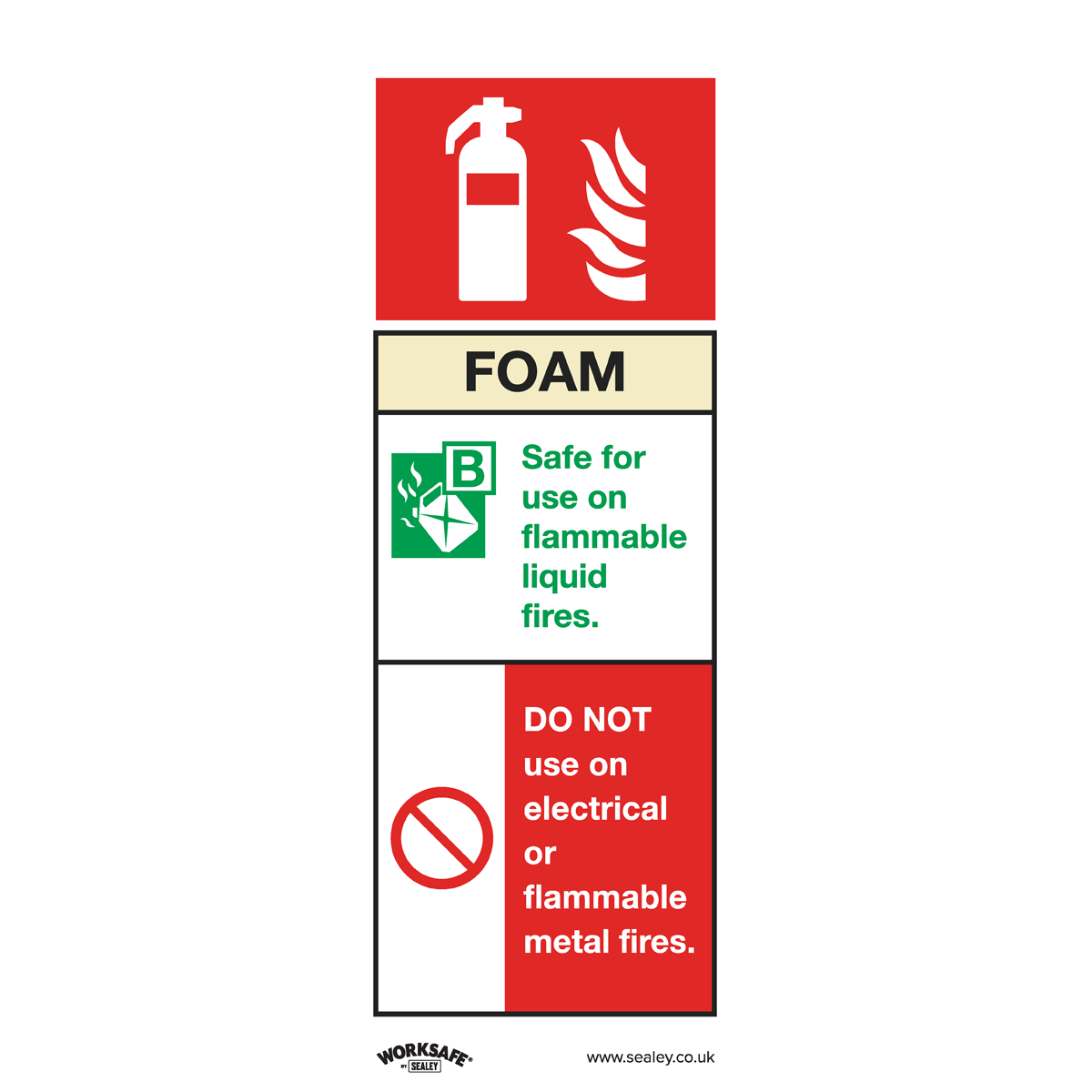 Sealey SS30P1 Safe Conditions Safety Sign - Foam Fire Extinguisher - Rigid Plastic