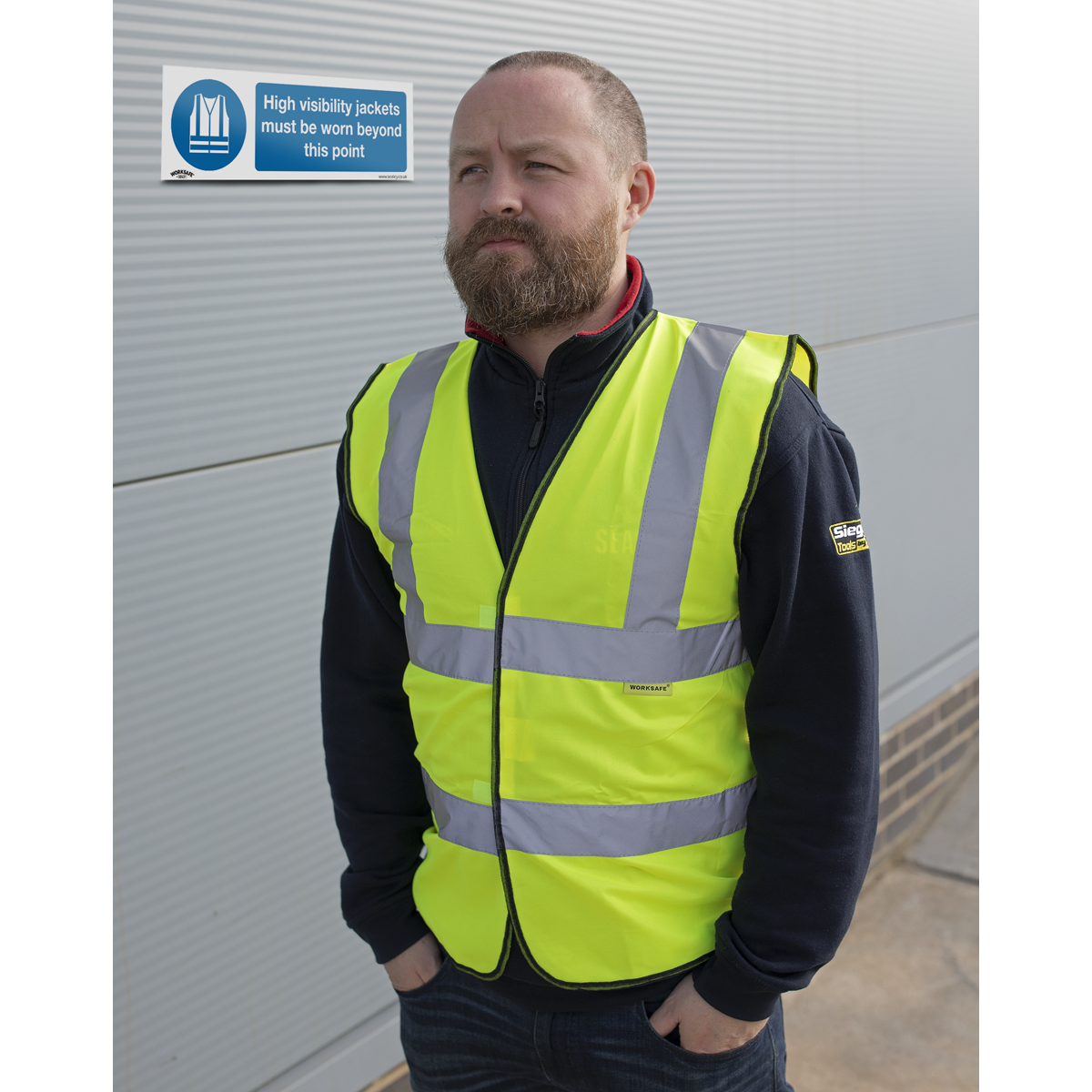 Sealey SS9V1 Mandatory Safety Sign - High Visibility Jackets Must Be Worn Beyond This Point - Self-Adhesive Vinyl