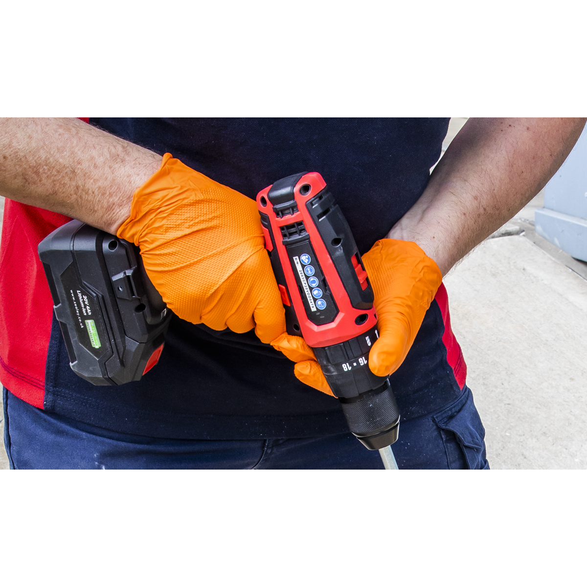 Sealey SSP56L Diamond Grip Extra-Thick Nitrile Powder-Free Gloves, Orange, Large - Pack of 50
