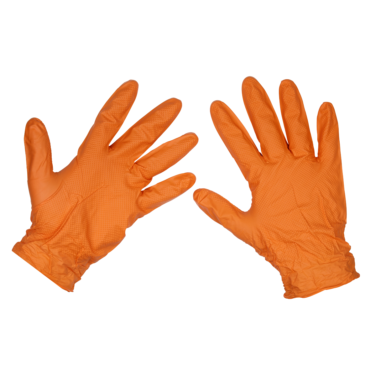 Sealey SSP56L Diamond Grip Extra-Thick Nitrile Powder-Free Gloves, Orange, Large - Pack of 50