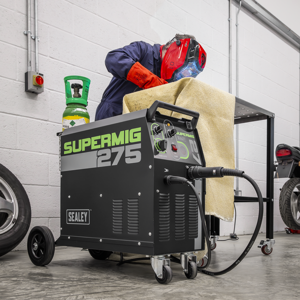 Sealey SUPERMIG275 Professional Gas/Gasless MIG Welder with Binzel Euro Torch 270A 230V
