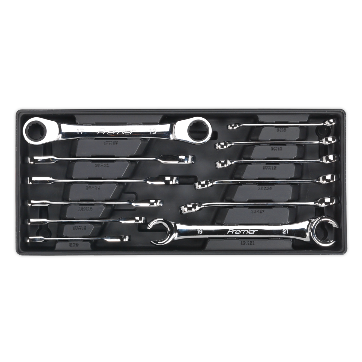 Sealey TBT13 Tool Tray with Flare Nut & Ratchet Ring Spanner Set 12pc