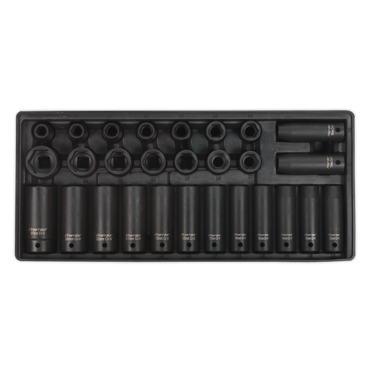 Sealey TBT24 Tool Tray with Impact Socket Set 28pc 1/2"Sq Drive - Metric
