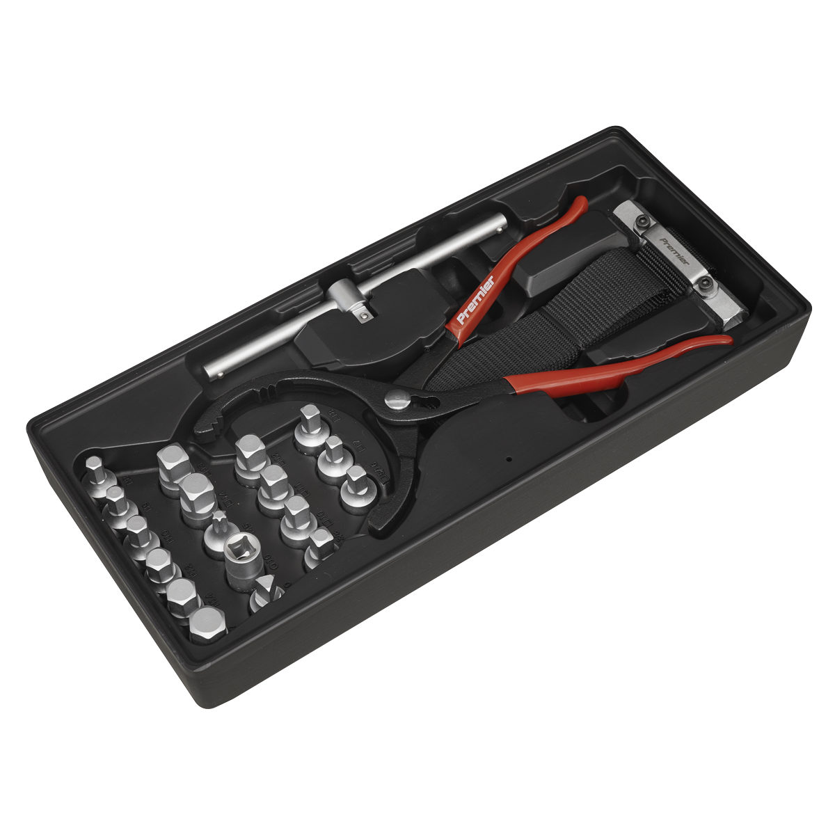 Sealey TBT28 Tool Tray with Oil Filter Wrench, Pliers & Drain Plug Set 21pc