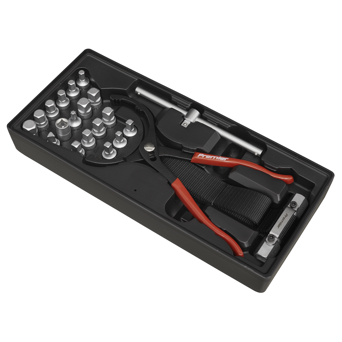 Sealey TBT28 Tool Tray with Oil Filter Wrench, Pliers & Drain Plug Set 21pc