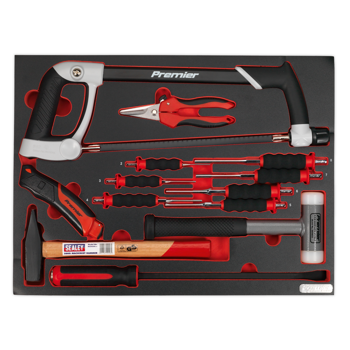 Sealey TBTP06EU Tool Tray with Hacksaw, Hammers & Punches 13pc