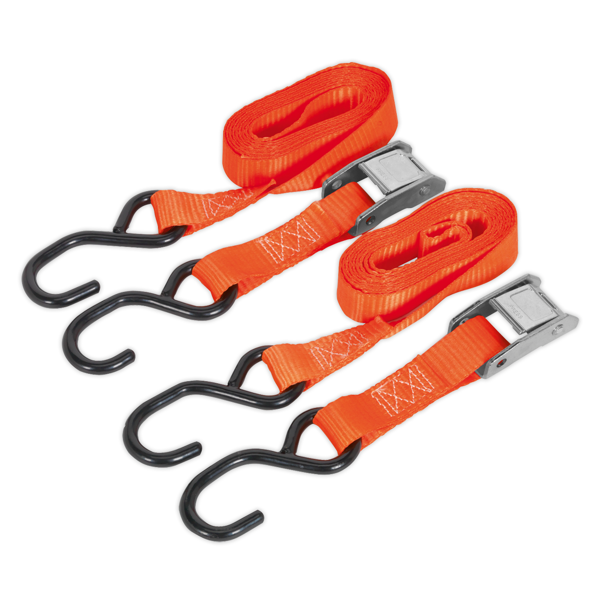 Sealey TD05025CS Cam Buckle Tie Down 25mm x 2.5m Polyester Webbing with S-Hooks 500kg Breaking Strength