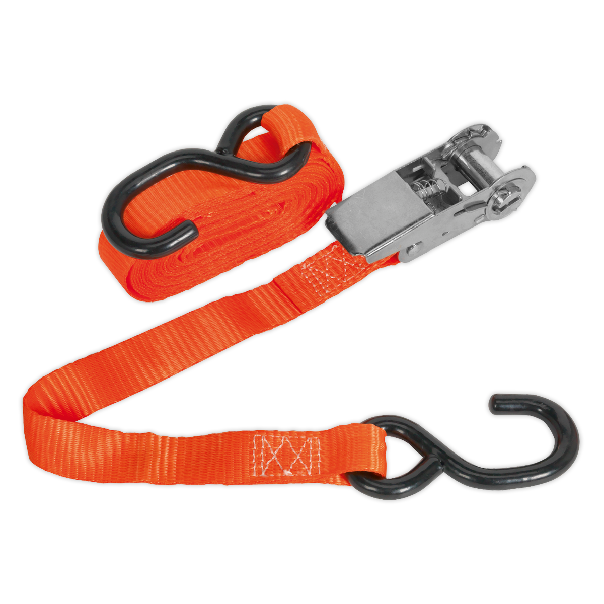 Sealey TD0845S Ratchet Tie Down 25mm x 4.5m Polyester Webbing with S-Hook 800kg Breaking Strength