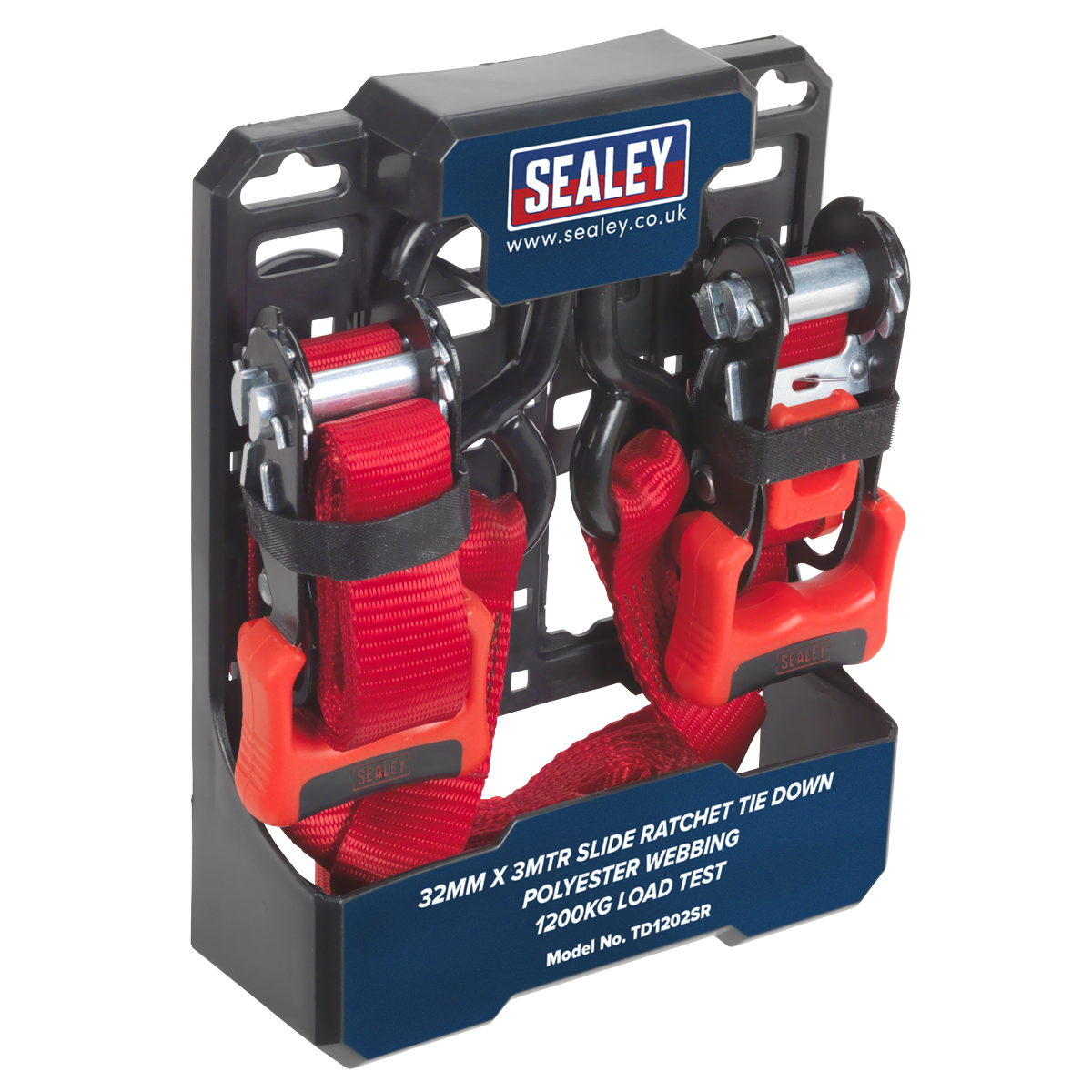 Sealey TD1202SR Slide Ratchet Tie Down 32mm x 3m Polyester Webbing with S-Hooks 1200kg Breaking Strength