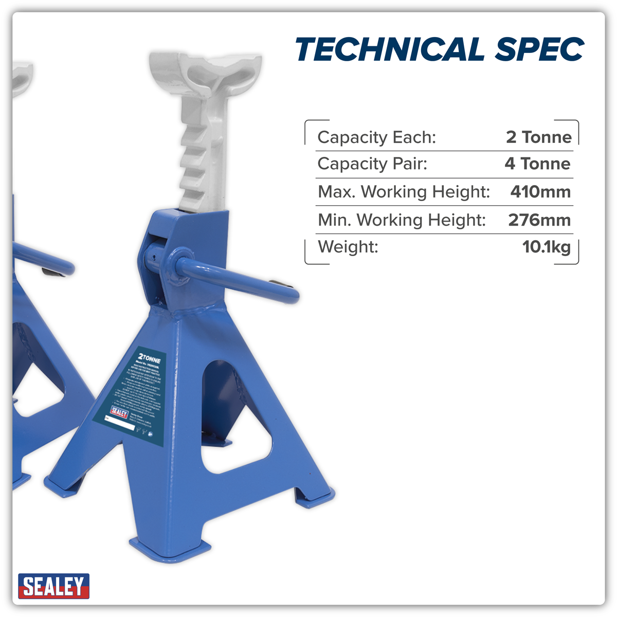 Sealey VS2002BL Axle Stands (Pair) 2tonne Capacity per Stand Ratchet Type - Blue