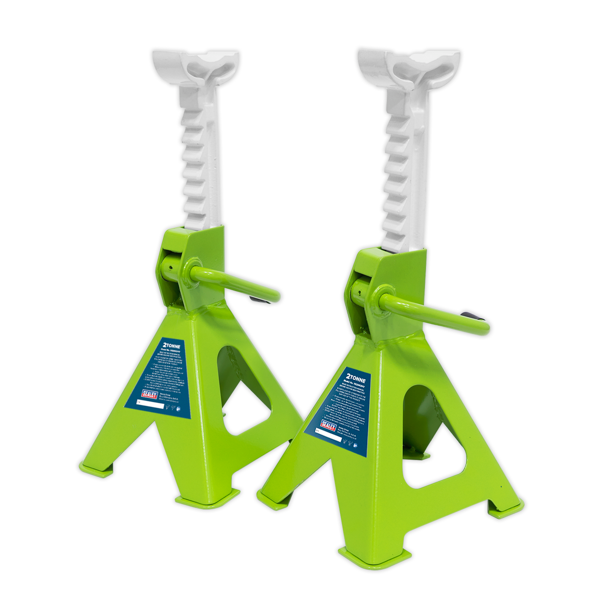 Sealey VS2002HV Axle Stands (Pair) 2tonne Capacity per Stand Ratchet Type - Hi-Vis Green