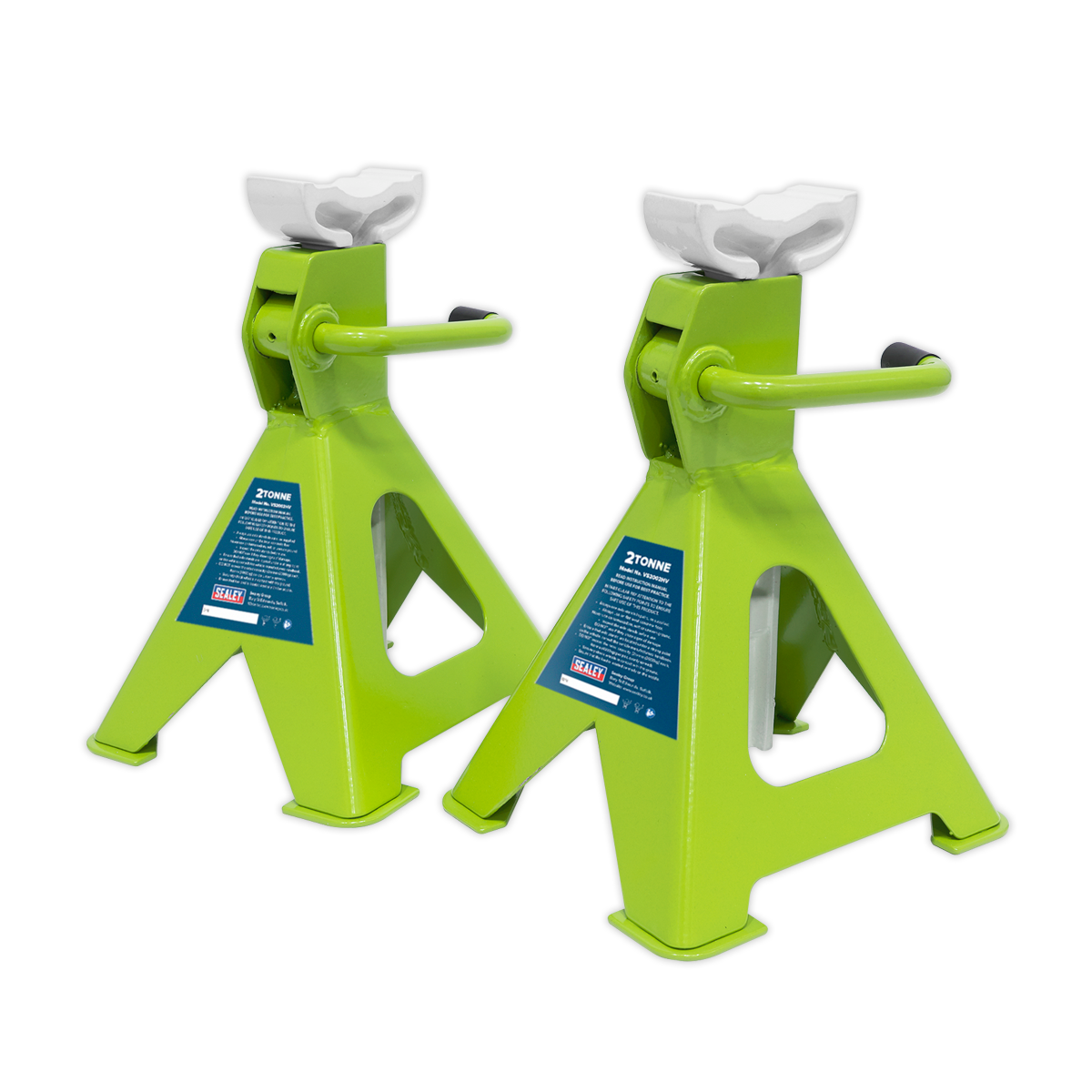 Sealey VS2002HV Axle Stands (Pair) 2tonne Capacity per Stand Ratchet Type - Hi-Vis Green