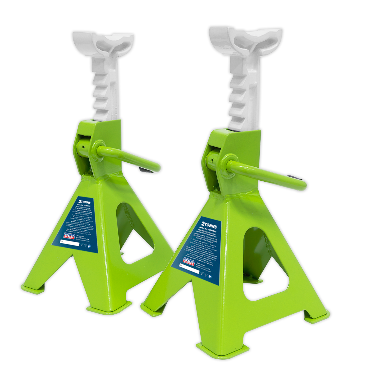Sealey VS2002HV Axle Stands (Pair) 2tonne Capacity per Stand Ratchet Type - Hi-Vis Green