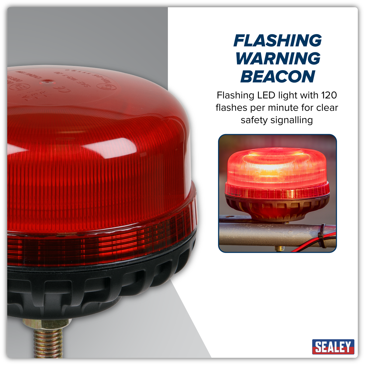 Sealey WB951LEDR Warning Beacon SMD LED 12/24V 12mm Bolt Fixing - Red