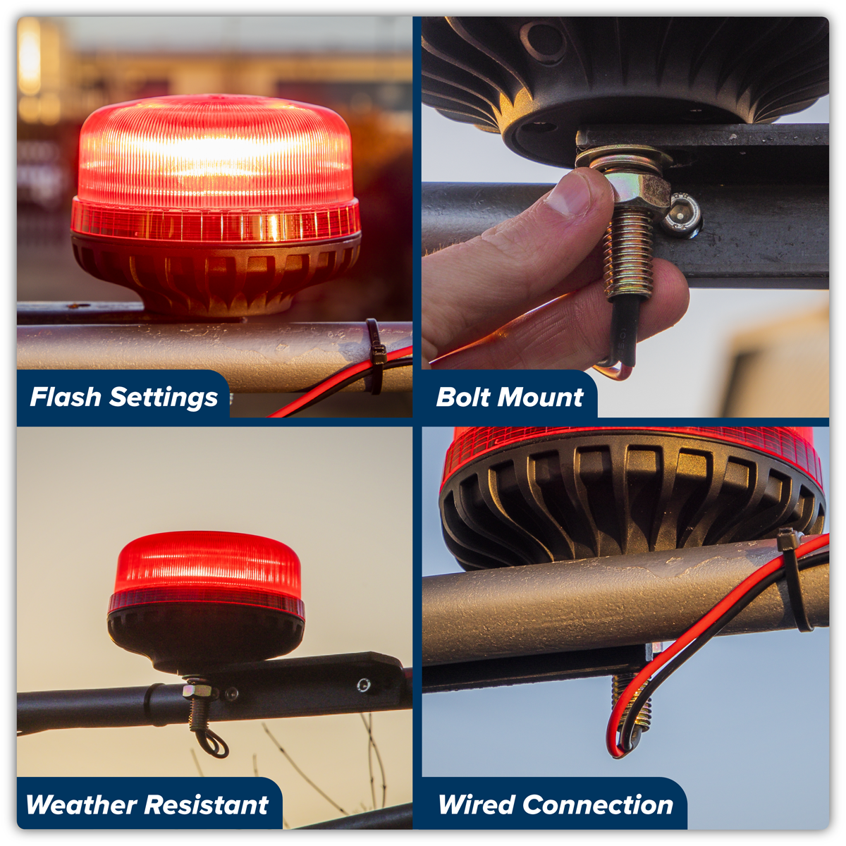Sealey WB951LEDR Warning Beacon SMD LED 12/24V 12mm Bolt Fixing - Red