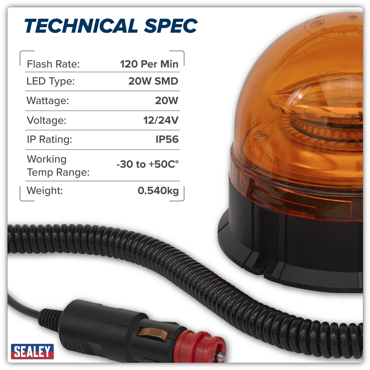 Sealey WB954LED Warning Beacon 45 LED 12/24V Magnetic Base