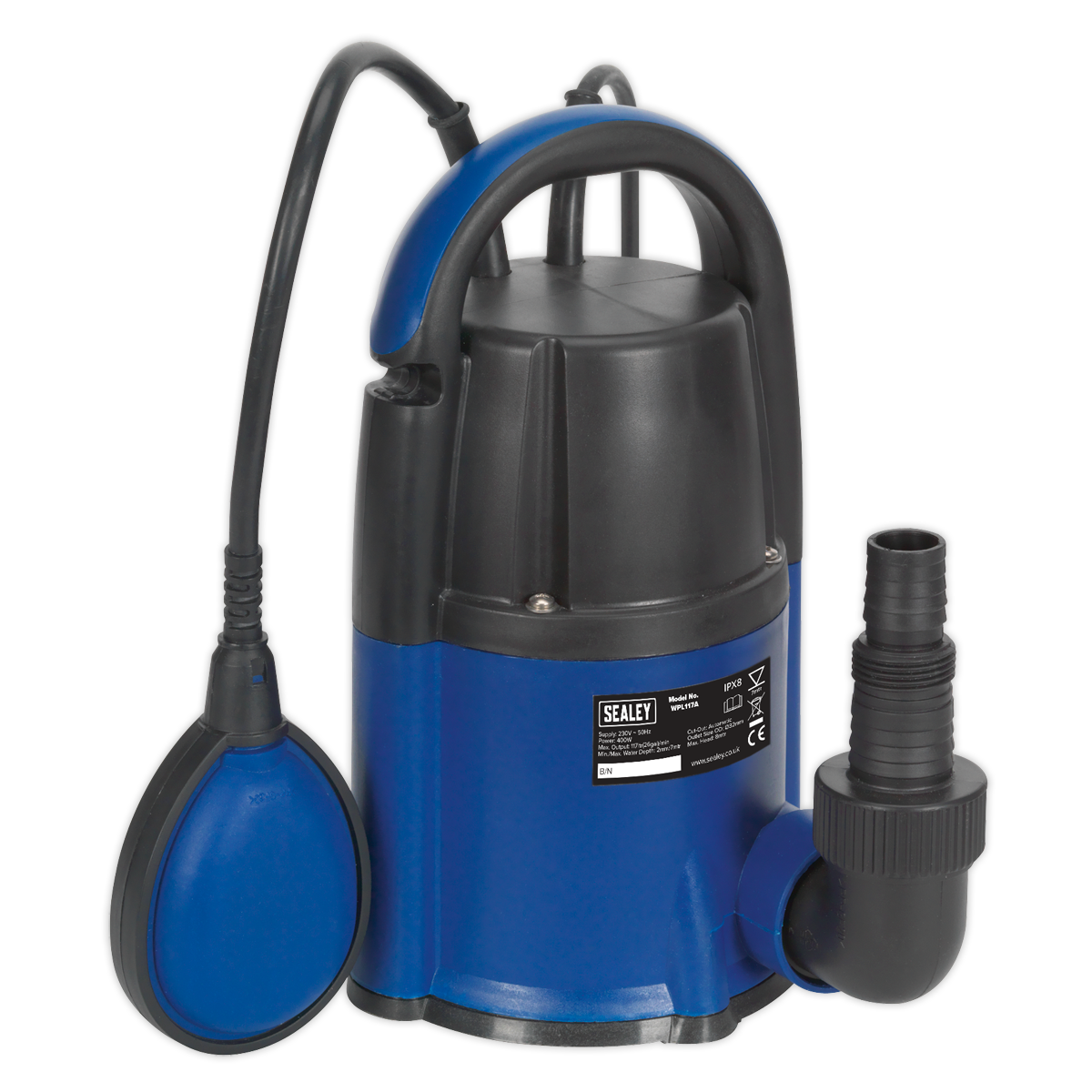 Sealey WPL117A Submersible Water Pump Automatic Low Level 2mm 117L/min 230V