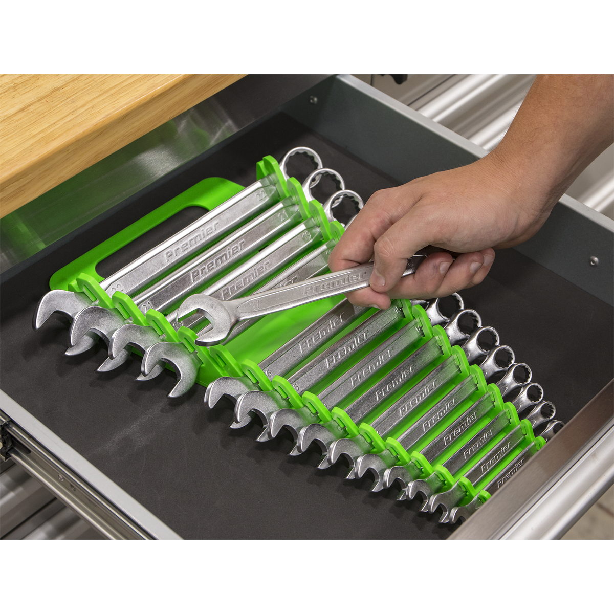 Sealey WR08HV Spanner Rack Capacity 15 Spanners Hi-Vis Green