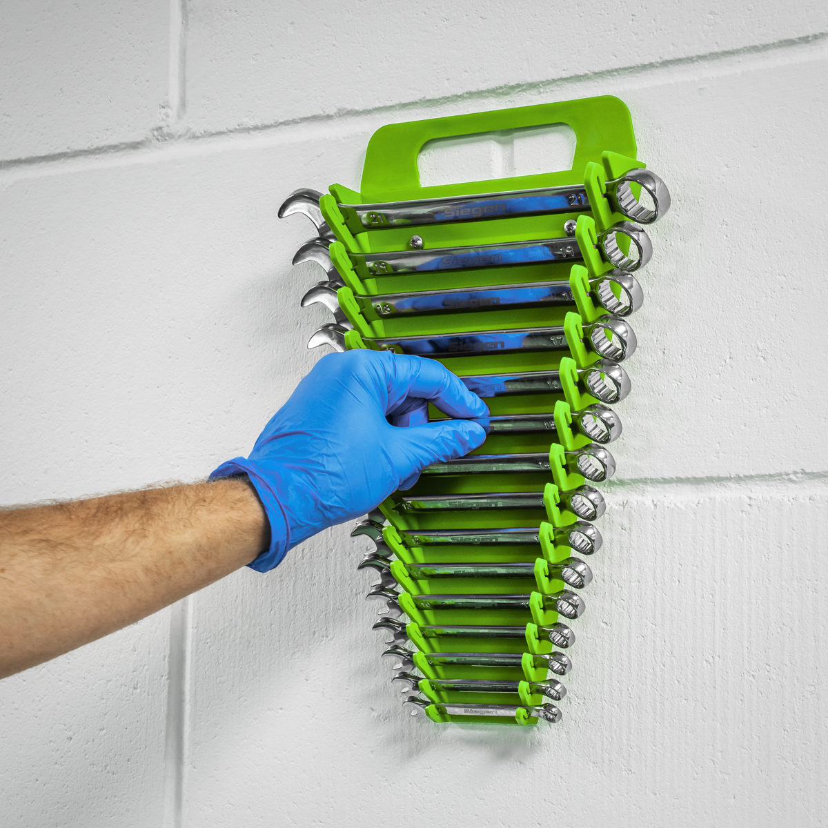 Sealey WR08HV Spanner Rack Capacity 15 Spanners Hi-Vis Green