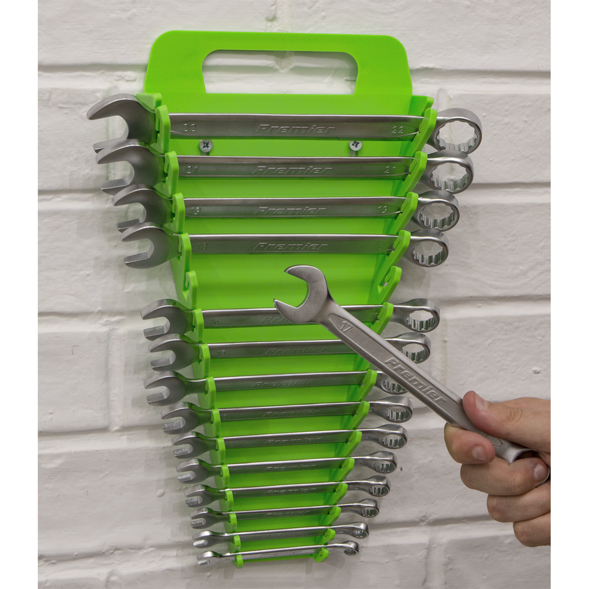 Sealey WR08HV Spanner Rack Capacity 15 Spanners Hi-Vis Green