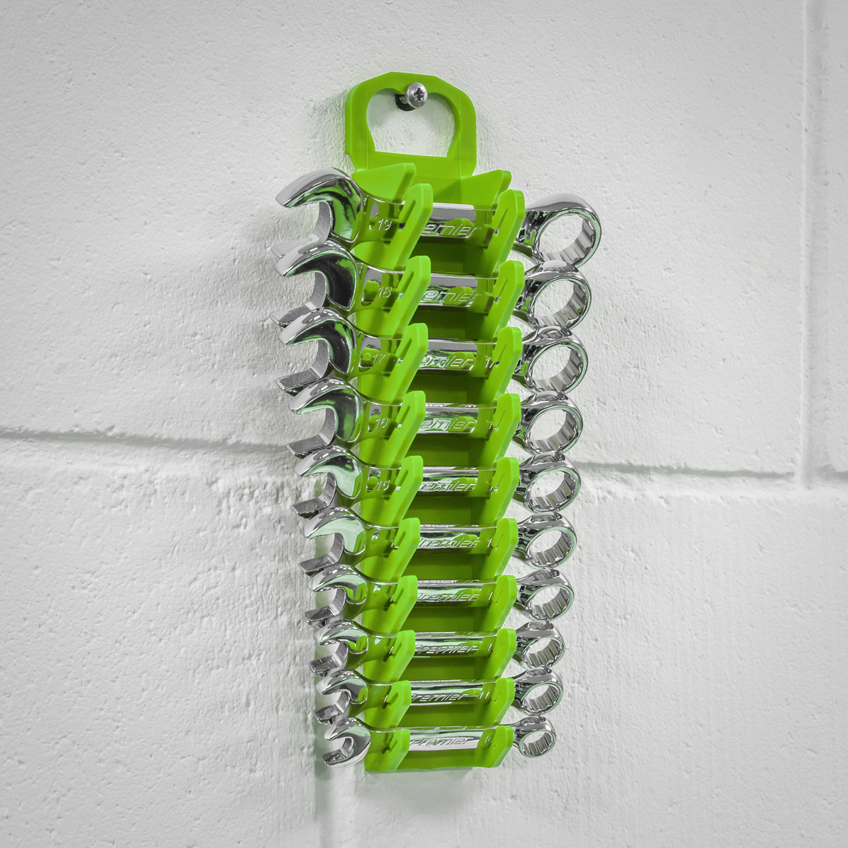 Sealey WR10HV Spanner Rack Capacity 10 Stubby Spanners Hi-Vis Green