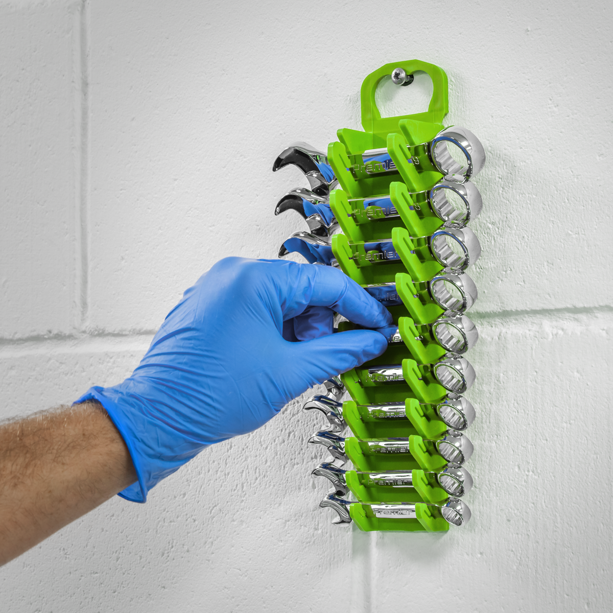 Sealey WR10HV Spanner Rack Capacity 10 Stubby Spanners Hi-Vis Green