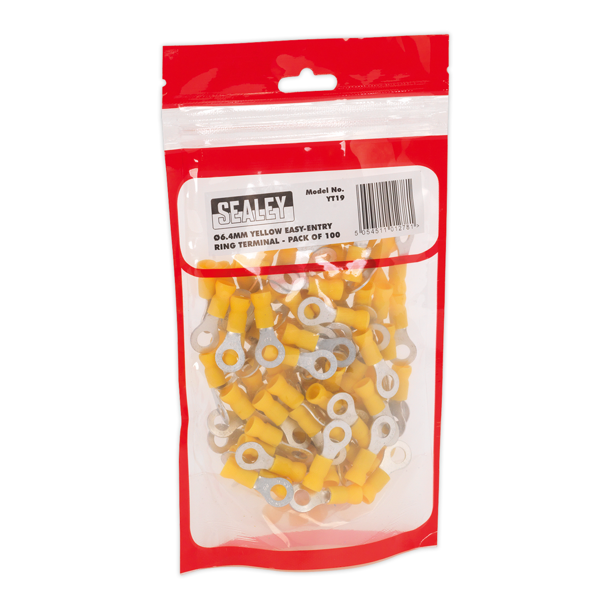 Sealey YT19 Easy-Entry Ring Terminal 6.4mm (1/4") Yellow Pack of 100