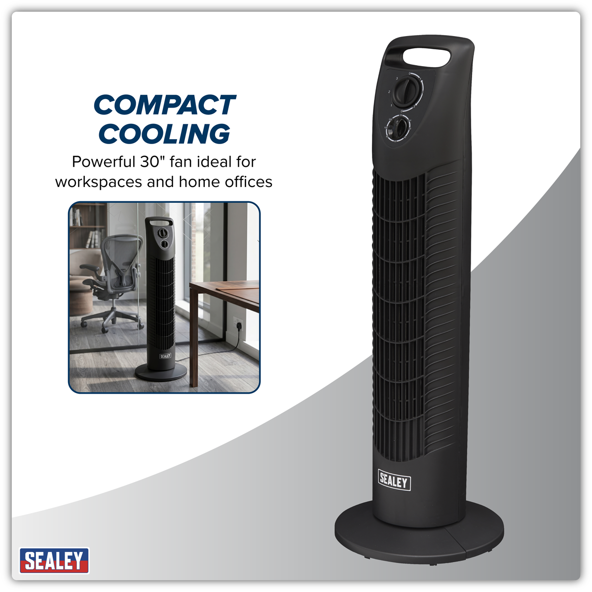 Sealey STF30 Oscillating Tower Fan 3-Speed 30" 230V