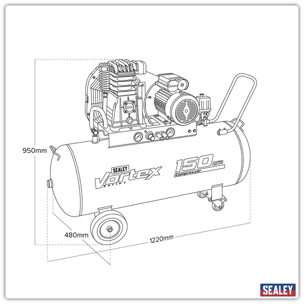 Sealey SAC1153B 150L Belt Drive Air Compressor with Cast Cylinders 3hp