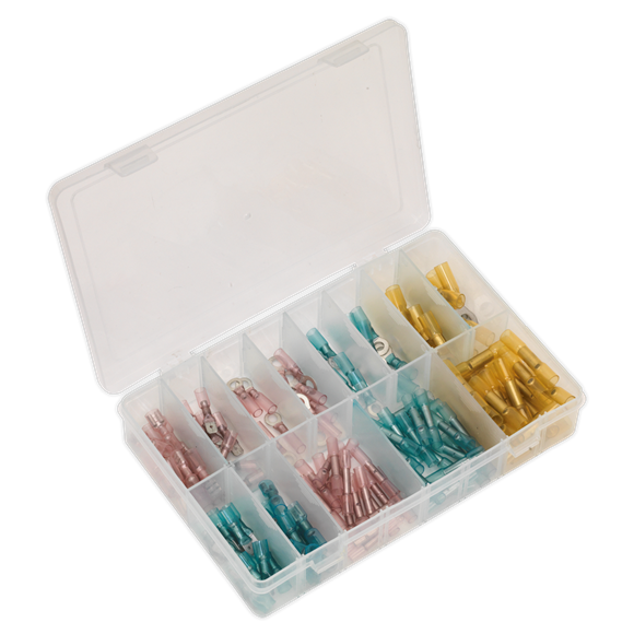 Sealey AB037HT Adhesive Lined Heat Shrink Terminal Assortment 142pc Blue, Red & Yellow