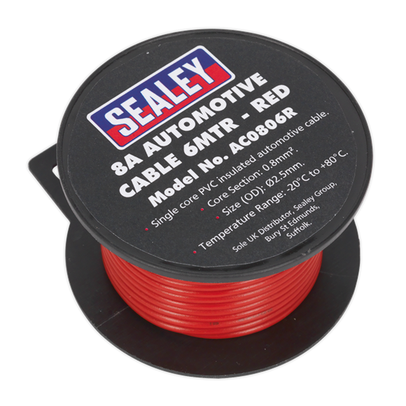 Sealey AC0806R Automotive Cable Thick Wall 8A 6m Red