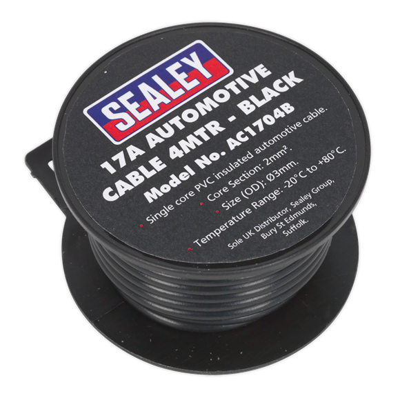 Sealey AC1704B Automotive Cable Thick Wall 17A 4m Black