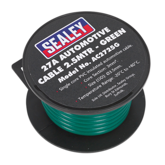 Sealey AC2725G Automotive Cable Thick Wall 27A 2.5m Green