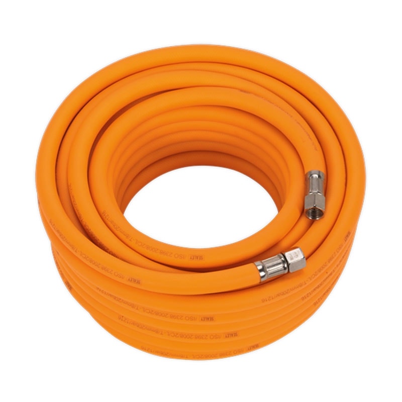 Sealey AHHC15 High-Visibility Hybrid Air Hose with 1/4"BSP Unions 15m x 8mm