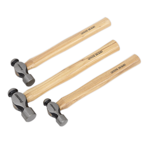 Sealey AK203 Ball Pein Hammer Set 3pc Hickory Shafts