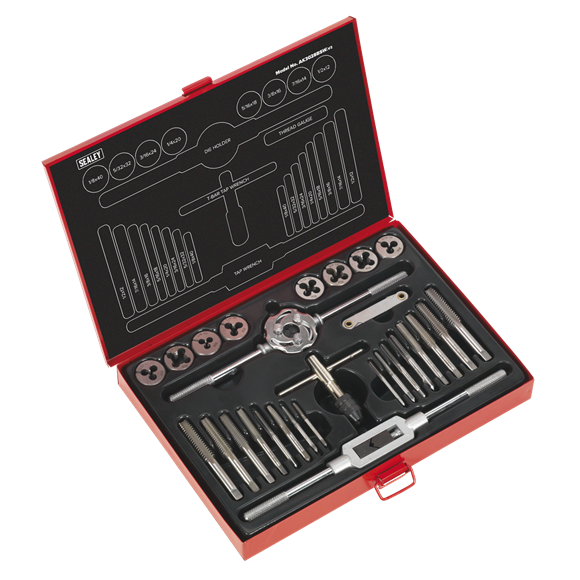Sealey AK3028BSW Tap & Die Set 28pc Split Dies Imperial BSW