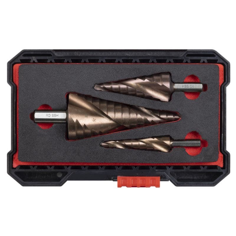Sealey AK4743 HSS M2 Step Drill Bit Set 3pc Spiral Flute