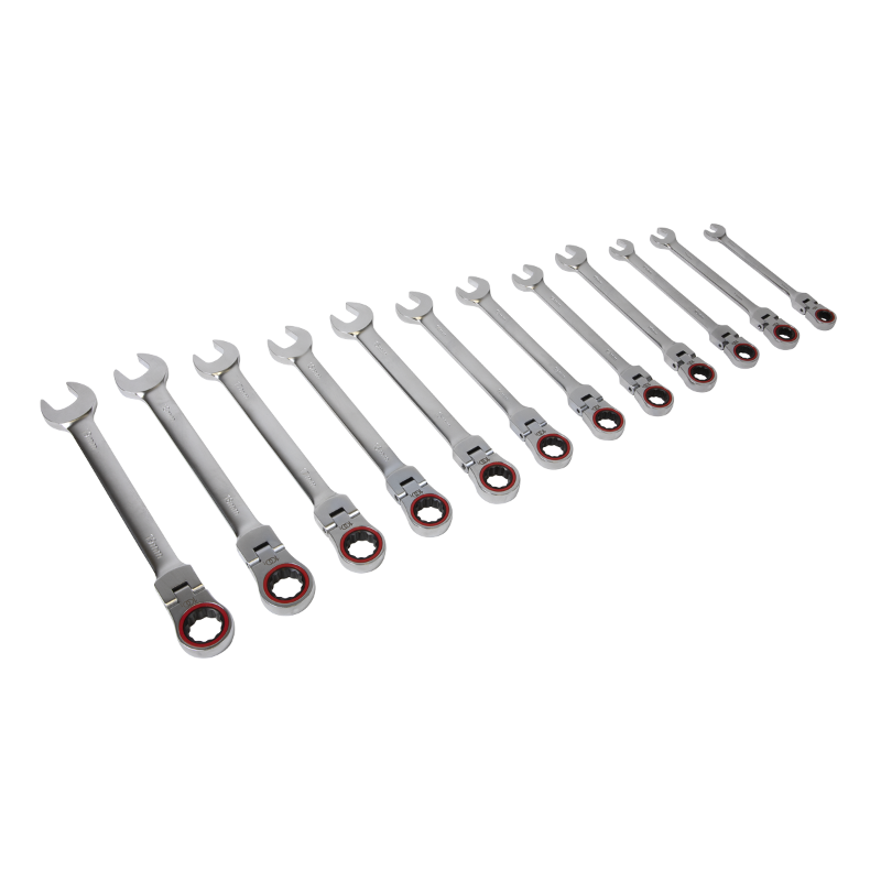 Sealey AK63942 Flexi-Head Ratchet Combination Spanner Set 12pc Metric Platinum Series