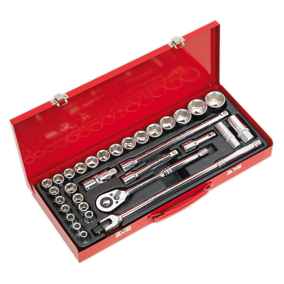 Sealey AK693 Socket Set 32pc 1/2"Sq Drive 6pt WallDrive® - Metric/Imperial