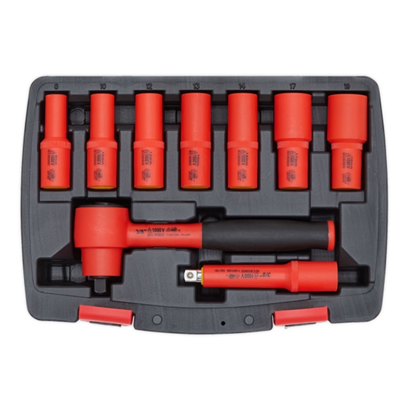 Sealey AK7942 Insulated Socket Set 9pc 3/8"Sq Drive 6pt WallDrive VDE Approved