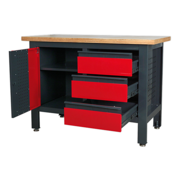Sealey AP1372B Workstation with 3 Drawers & Cupboard