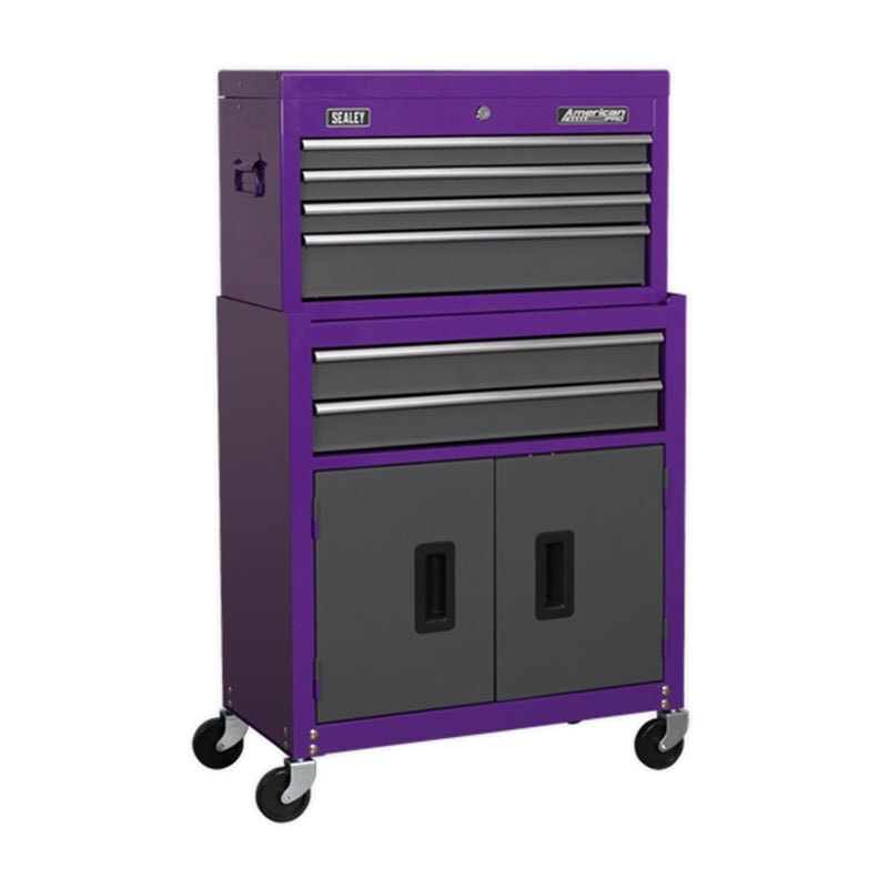 Sealey AP2200BBCP Topchest & Rollcab Combination 6 Drawer with Ball Bearing Slides - Purple/Grey