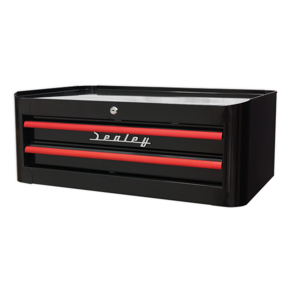 Sealey AP28102BR Mid-Box 2 Drawer Retro Style - Black with Red Anodised Drawer Pulls