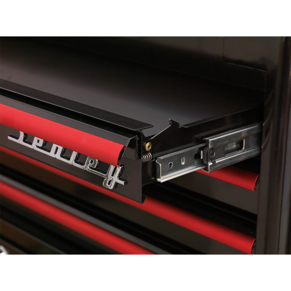 Sealey AP41206BR Rollcab 6 Drawer Wide Retro Style - Black with Red Anodised Drawer Pulls