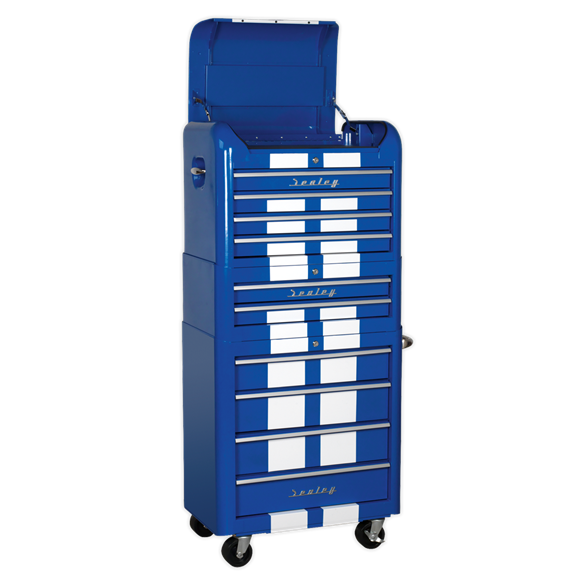 Sealey AP28COMBO2BWS Retro Style Topchest, Mid-Box & Rollcab Combination 10 Drawer Blue/White Stripes