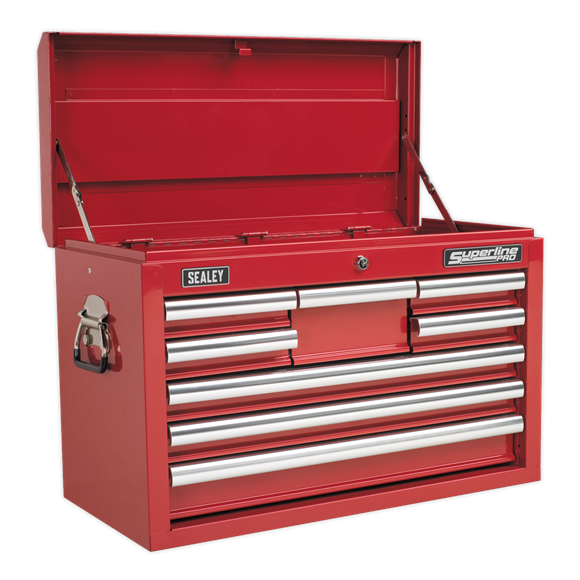 Sealey APCOMBOBBTK57 Topchest & Rollcab Combination 15 Drawer with Ball Bearing Slides - Red & 147pc Tool Kit